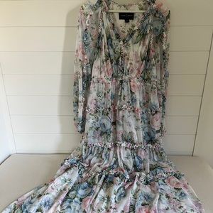 NEEDLE & THREAD - ROSE FAIRYTALE CHIFFON V-NECK DAY ANKLE GOWN